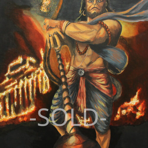 Alternative view of  “Hanuman-Destruction of Evil” 18x24 Acrylic On Canvas (Sold)
